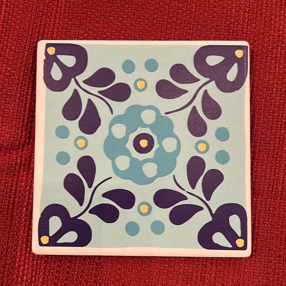 Set of 4 ceramic Tile Moroccan Coasters with bamboo holding tray - Picture 2 of 7